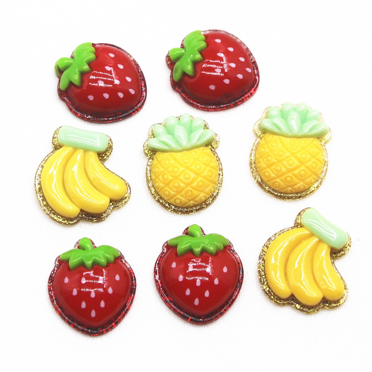 100Pcs Resin Glittery Fruit Flatback Cabochons Mixed Strawberry Cherry Peach Wat
