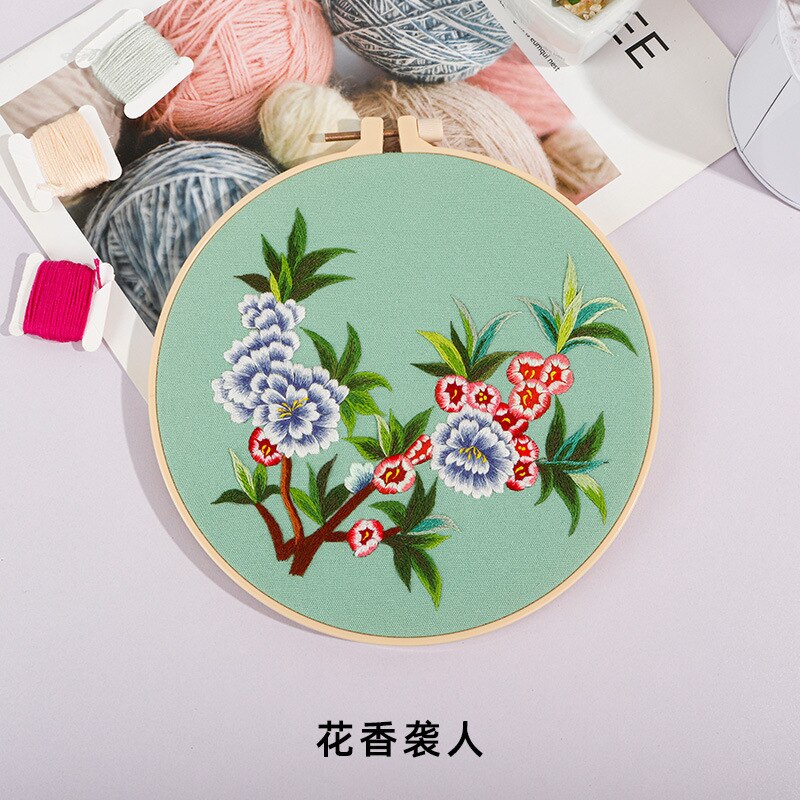 Chinese DIY Embroidery Art Kit Flower Pattern Printed Needlework Cross Stitch Hoop Set Sewing Craft Painting: 1 NO HOOP / NO HOOP kit