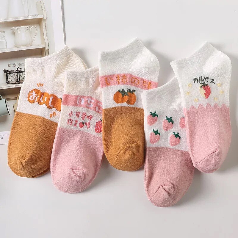 Ensemble de chaussettes pour femmes, fines, bleues, à carreaux, motif d'ours chat, Tube bas en coton, mignonnes chaussettes de sport pour filles, respirantes, d'équipage, Kawaii, printemps été: 08