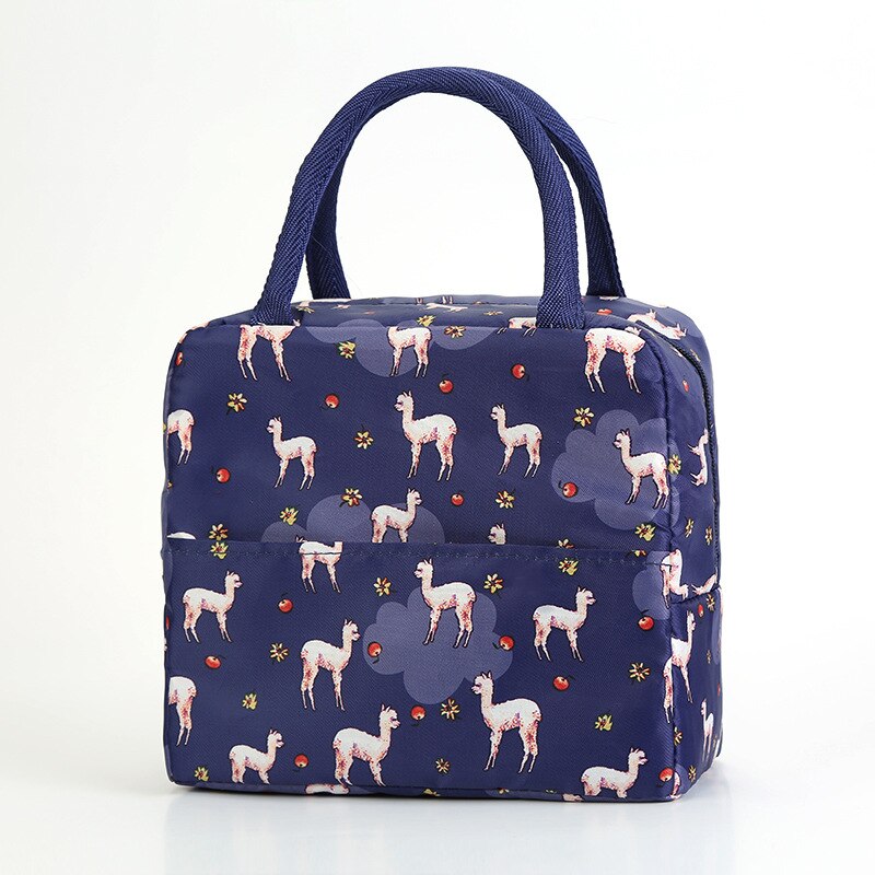 PLEEGA Functionele Patroon Cooler Lunchbox Draagbare Geïsoleerde Canvas Lunch Tas Thermische Voedsel Picknick Lunch Tassen Voor Vrouwen Kids: Navy alpaca