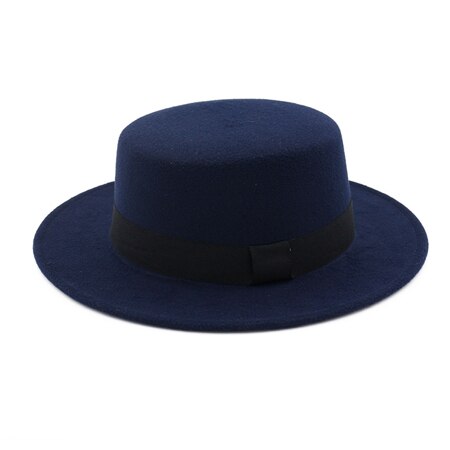 DINGDNSHOW-Sombrero Fedora a la , Sombrero de lana para Hombre, Gorra de invierno, sombreros de fieltro para mujer, Sombrero plano para Hombre: navy adult
