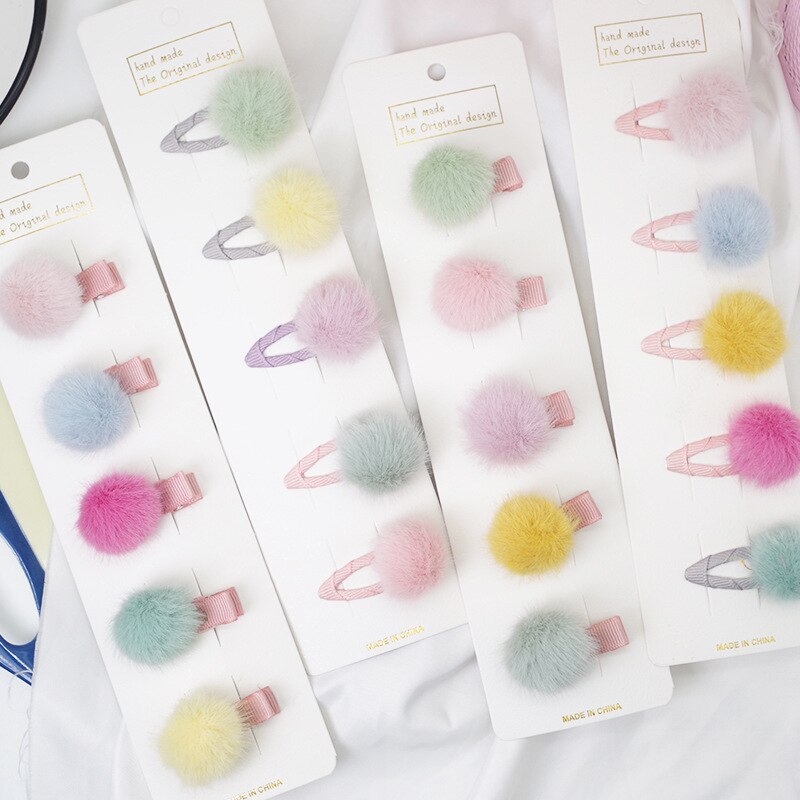 5 Stks/partij Leuke Pompom Baby Meisje Haar Clips Set Candy Kleur Mini Bal Prinses Hoofddeksels Kids Haarspeldjes Baby Haar accessoires