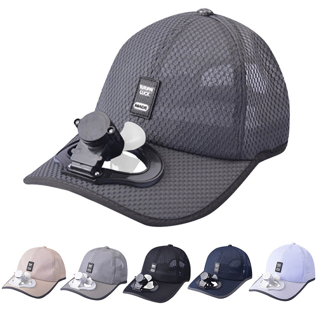 Novelty Unisex Hat Fan Cooling Camping Hiking Sport Summer Baseball Outdoor Travel Cap Cotton USB Charging Fan Sunscreen Cap