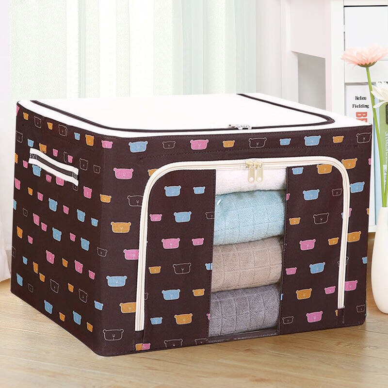 Non-woven Foldable Storage Box Quilt Clothes Steel Frame Transparent Storage Box Sheets Blanket Pillow Container: Coffe