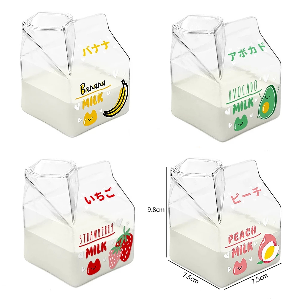 Glas Milchkännchen Kasten Hitzebeständige Karikatur Mini Platz Milch Karton Container Tasse 380ml Wasser Tasse Kawaii Becher Kawaii Flasche