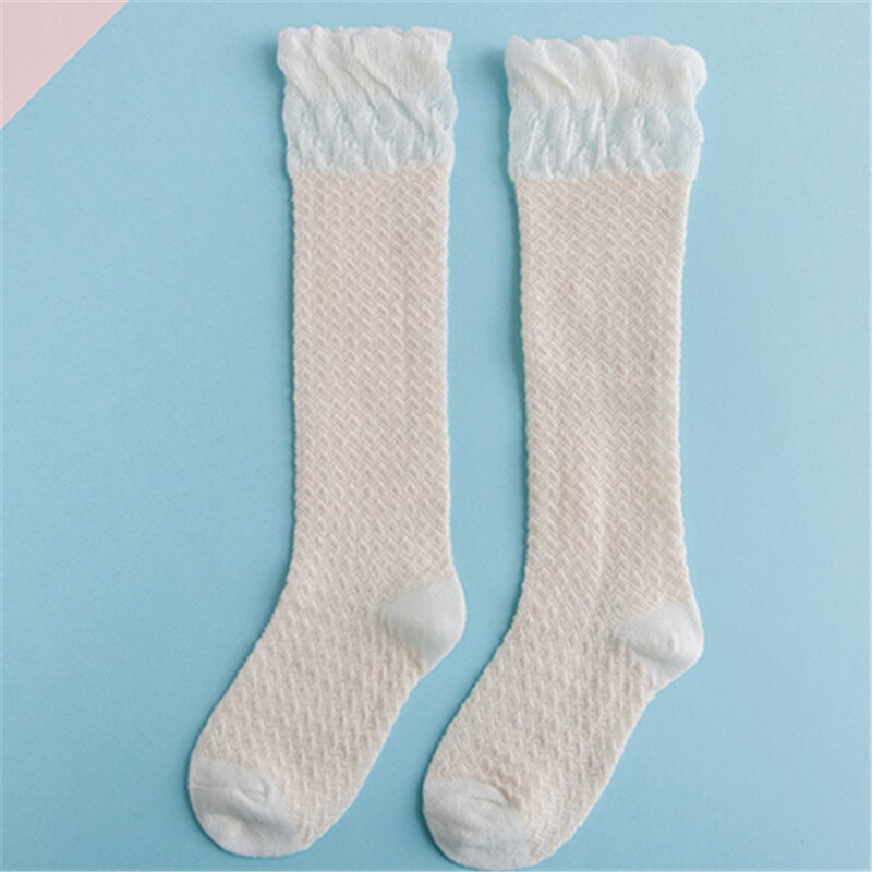 Frühlings- und sommer-netzstrümpfe für babys, farblich abgestimmte dünne, atmungsaktive babysocken, hohe socken für mädchen: Milchweiß / S (0-1t)