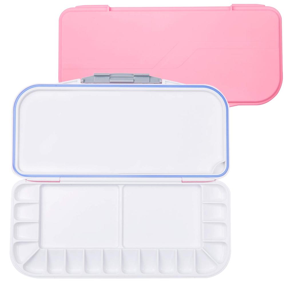 18-Well Premium Watercolor Paint Palette, Travel Portable Folding Paint Palette Box with 1+2 Mixing Areas Blue/Pink