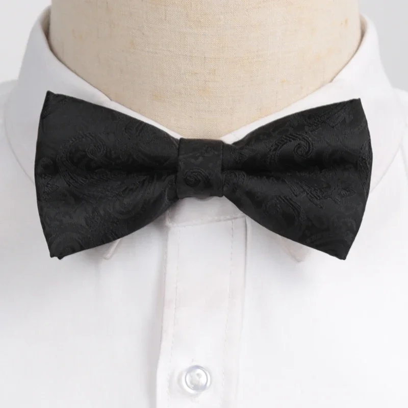 Laços pretos clássicos masculinos, gravata borboleta de poliéster, tecido, ponto, verificado, borboleta descascada, vestido de casamento, cão formal masculino, moda