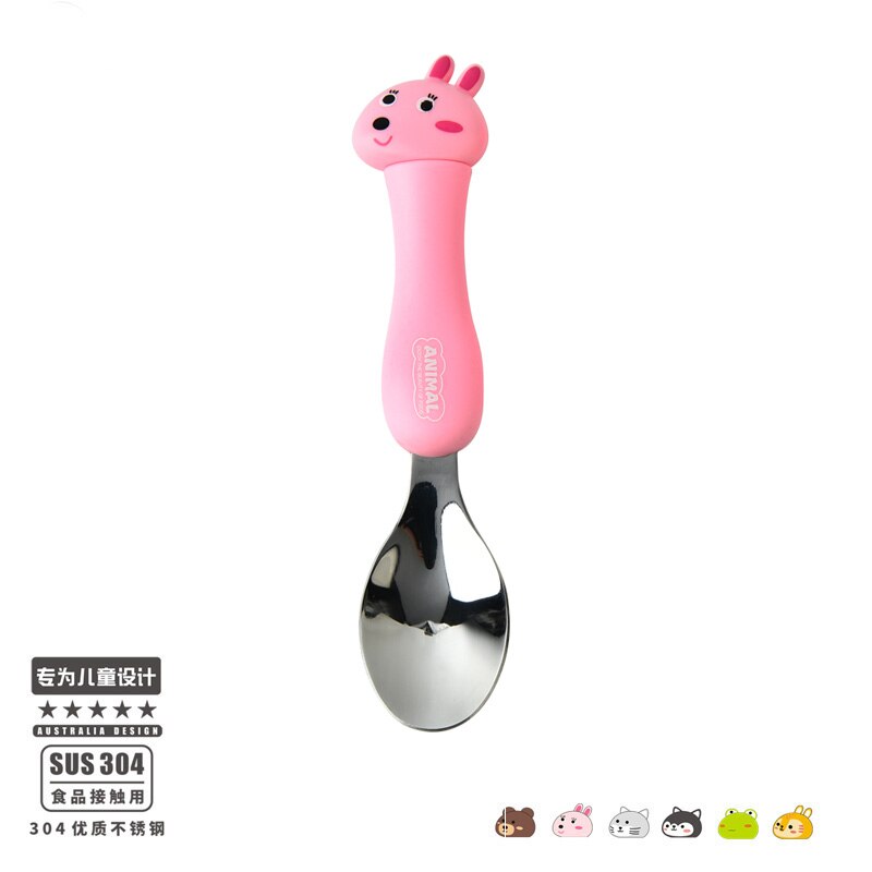 WHYOU Cartoon Stainless Steel Spoon Set Children Kid School Portable Outdoor Travel Cutlery With Storage Box: E