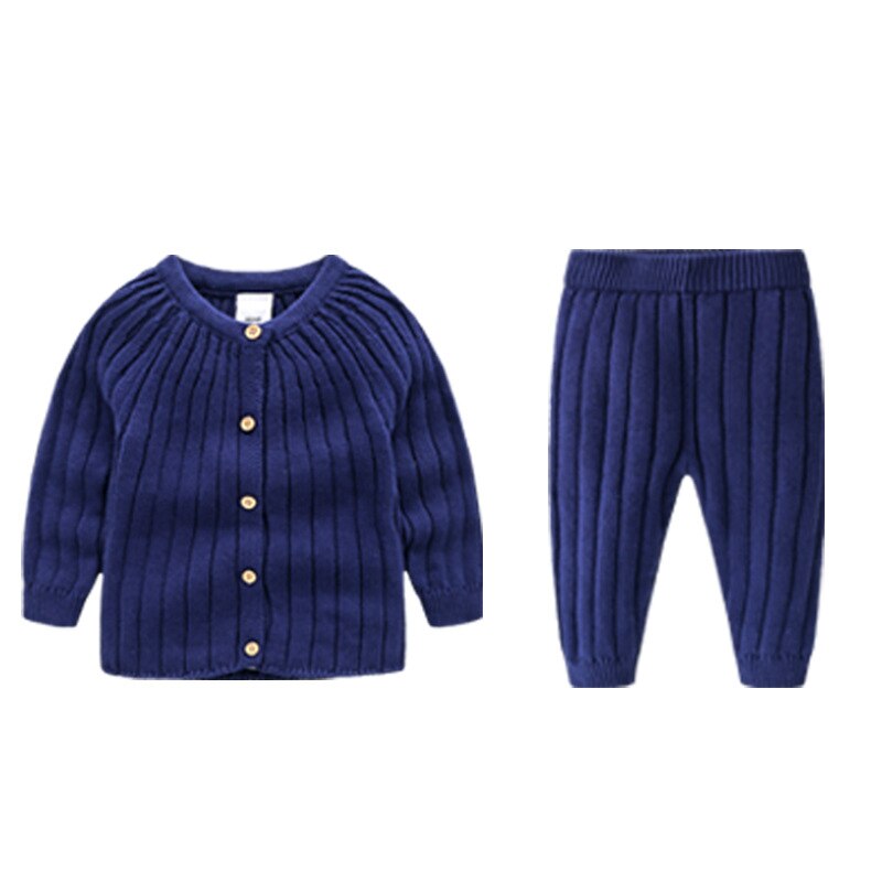Herfst Winter Baby Gebreide Jas En Broek Set Baby Breien Warme Outfit Roze Blauw Groen Geel Pak Voor Jongens Meisjes