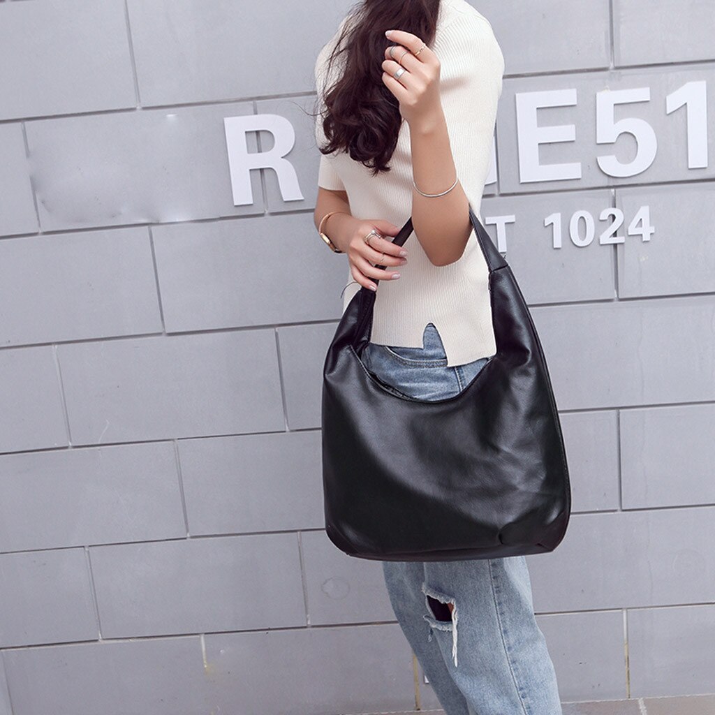 Foldable Shopping Bag Reusable Tote Pouch Folding Travel Shopper Bag Black PU Handbag Shopping Bags #F