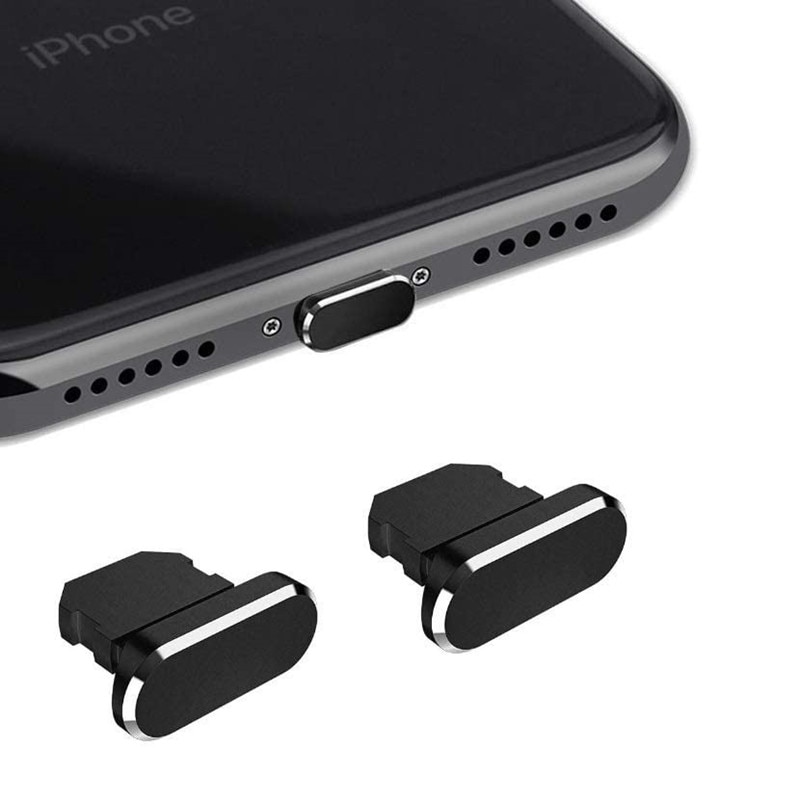 2 Stuks Aluminium Anti Stof Plug Voor Iphone 13 12 Mini 11 Pro Max Xs 8 Plus Ipad Airpods apple Serie Lightning Port Cover: 2 PCS Black