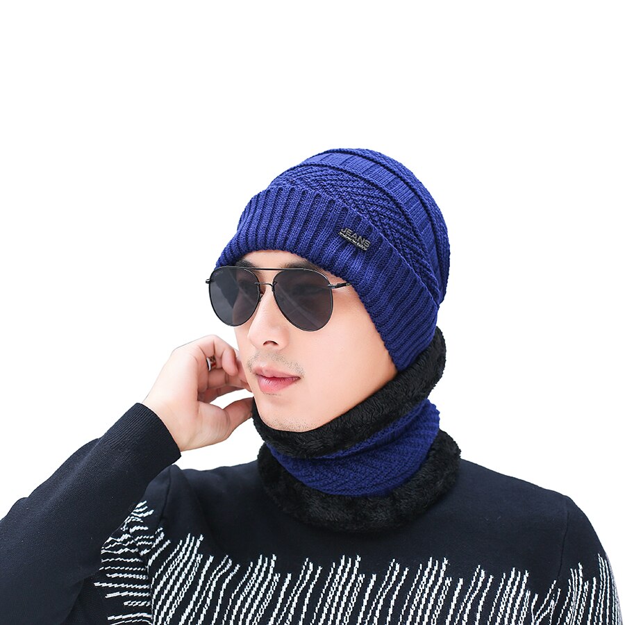 Gorro de invierno para hombre, bufanda estilo coreano, gorro de lana tejido para invierno, conjunto de gorro y bufanda para ciclismo al aire libre