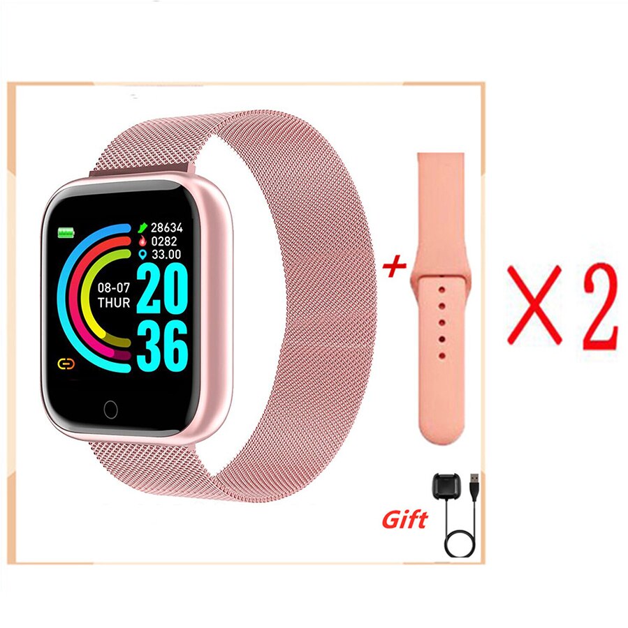 Link Vip-2222 Per Gli Uomini di Acciaio Astuto Della Vigilanza di Frequenza Cardiaca Misuratore di Pressione Sanguigna Monitor Delle Donne di Sport di Forma Fisica di Smartwatch Orologi 2020: Pink metal strap2