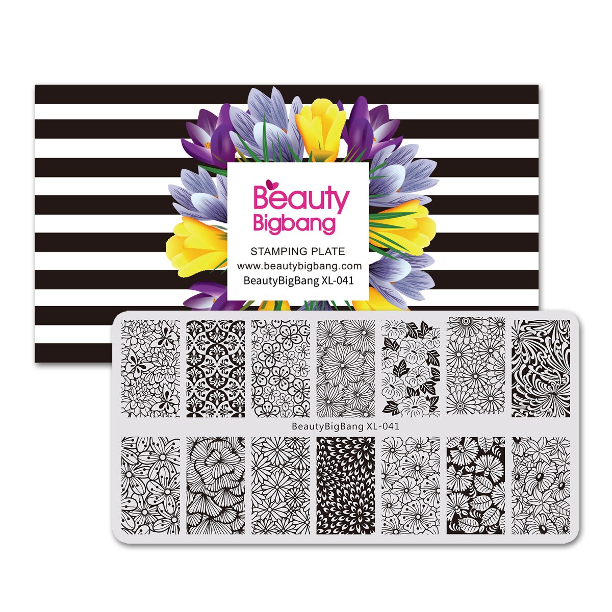 Beautybigbang Nail Stamping Plates Set 10 PCS XL-031-XL-070 Words Flower Animal Geometry Tree Ring Style Image Nail Art Template