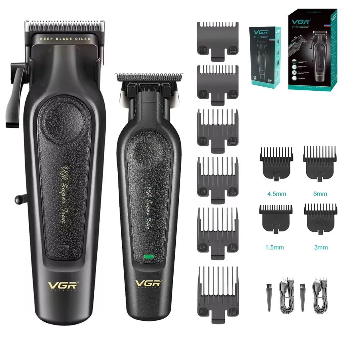VGR V-995 tondeuse à cheveux professionnelle pour hommes DLC t-blade à faible bruit lame en céramique sans fil tête d'huile tondeuse à cheveux Machine de finition: Marron