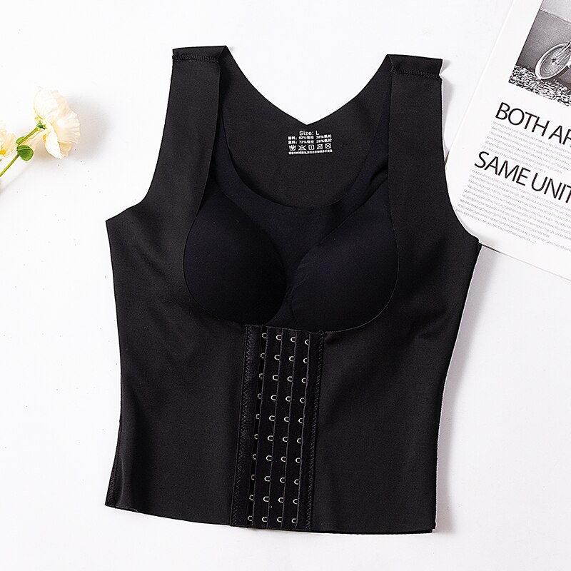 Waist Trainer Body Shaper Latex Bra Girdle Posture Corrector Bra Seamless Underwear Tummy Shaperwear Women Fitness Vest Belly: black / XXL