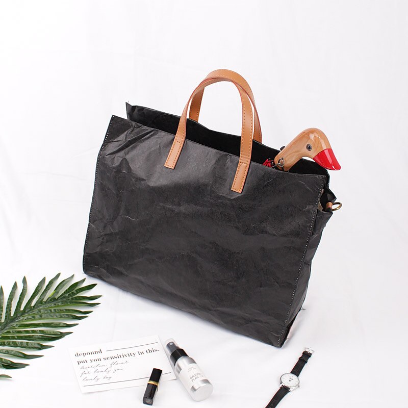 DuPont-Bolso de mano Vintage de gran capacidad para mujer, bandolera de papel Kraft, informal,: black