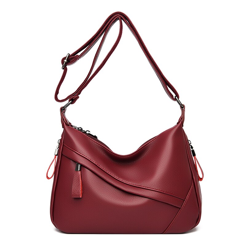 Oude Tang Effen Kleur Pu Lederen Schoudertassen Voor Vrouwen Luxe Messenger Bag Sac epaule: Wine Red