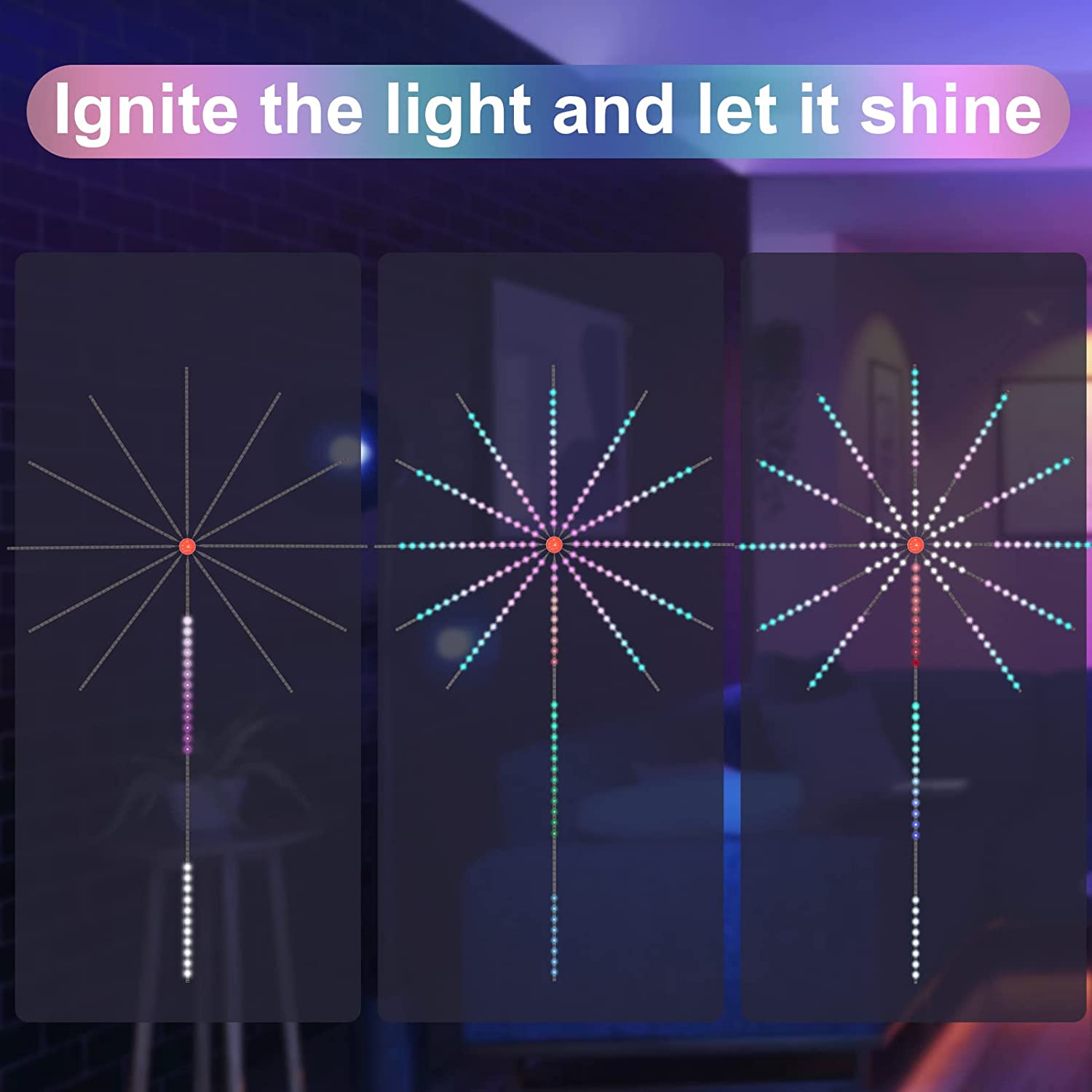 Fyrværkeri lys led strip musik lyd sync farve skiftende fjernbetjening led fyrværkeri lys til fest, dekoration