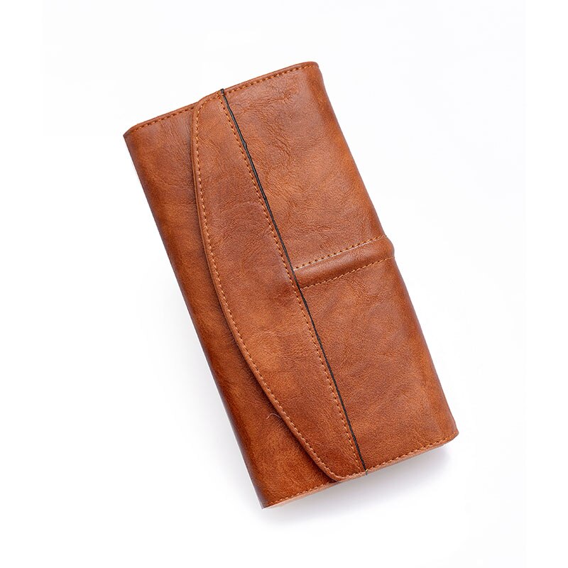 Cartera Vintage Trifold para mujer, billetera larga de piel sintética, cartera de mano para mujer, bolso para teléfono con broche para mujer, bolsas para tarjetas para chica, de gran para mujer: Brown