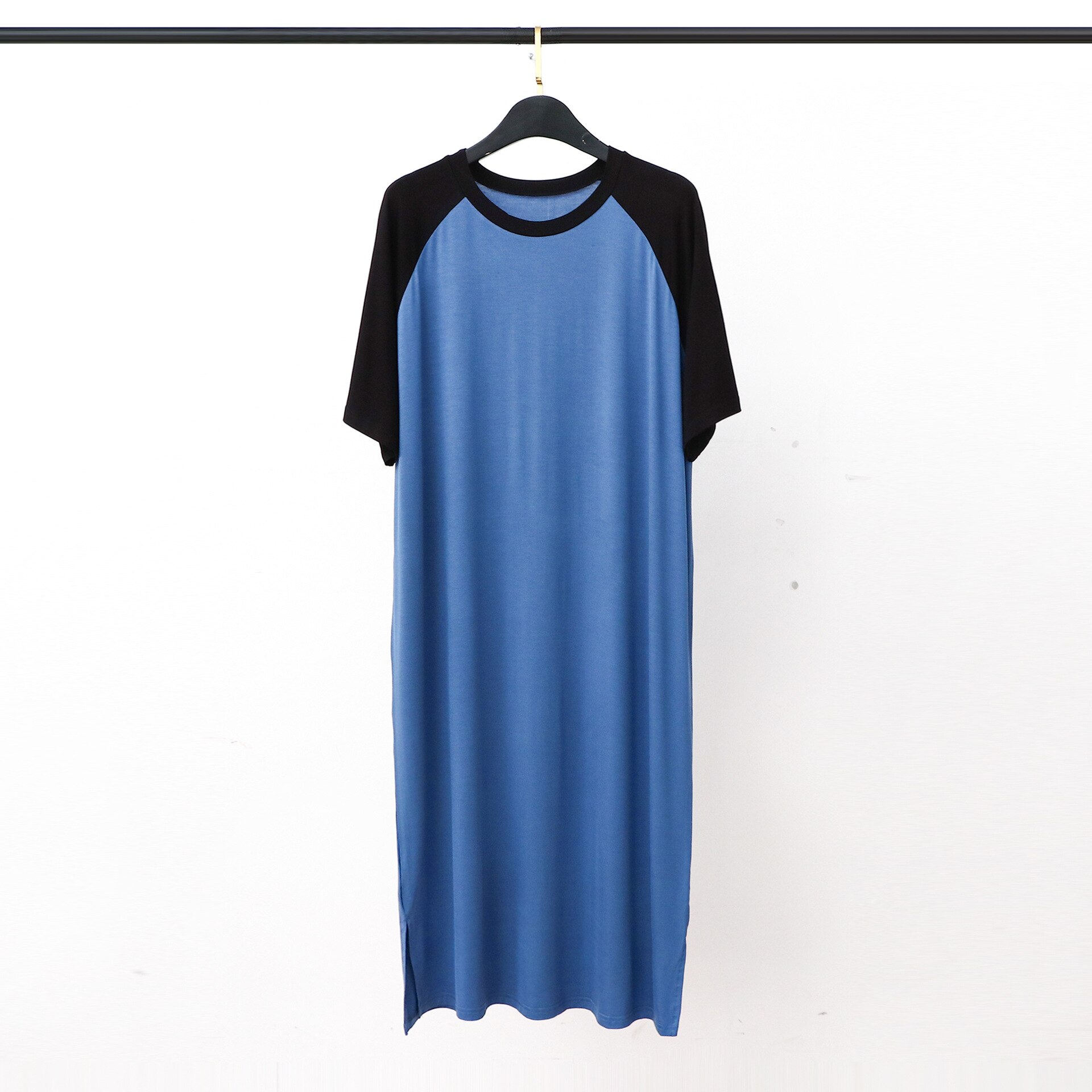 Mannen Pyjama Jurk Korte Mouwen Mid-Lengte Nachtjapon Comfortabele Losse Plus Size Badjas Thuis Jurk: blue / Xl