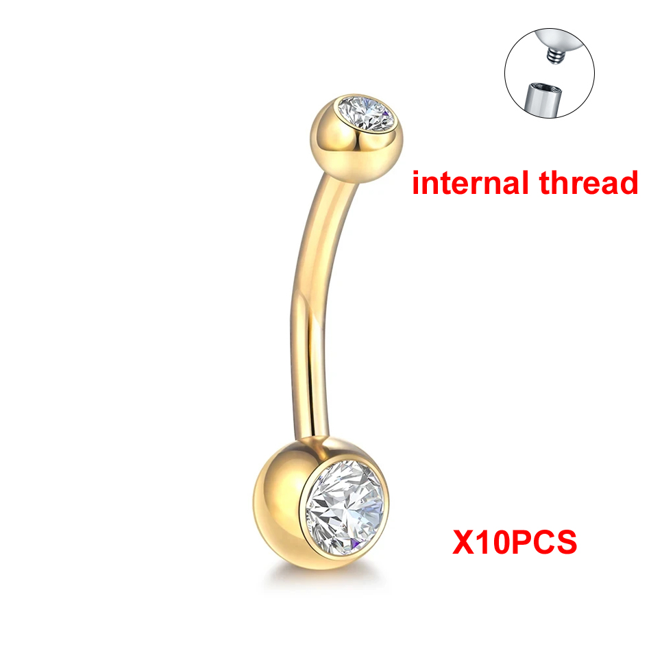 10 stks/partij G23 Titanium Navelpiercings Crystal Navel Barbell Ringen Buik Piercing Sieraden voor Sexy Vrouwen Navel Piercing 14G: Black / Silver Plated