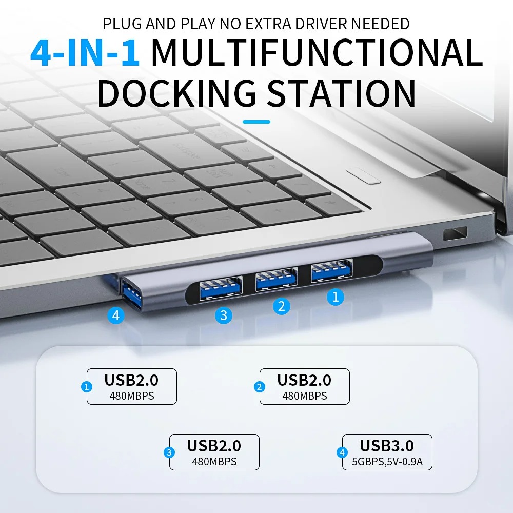 4 in 1 USB-C Hub Universal- USB 3.0 Docking Bahnhof hoch Geschwindigkeit Splitter OTG Adapter Für Laptop PC Zubehör