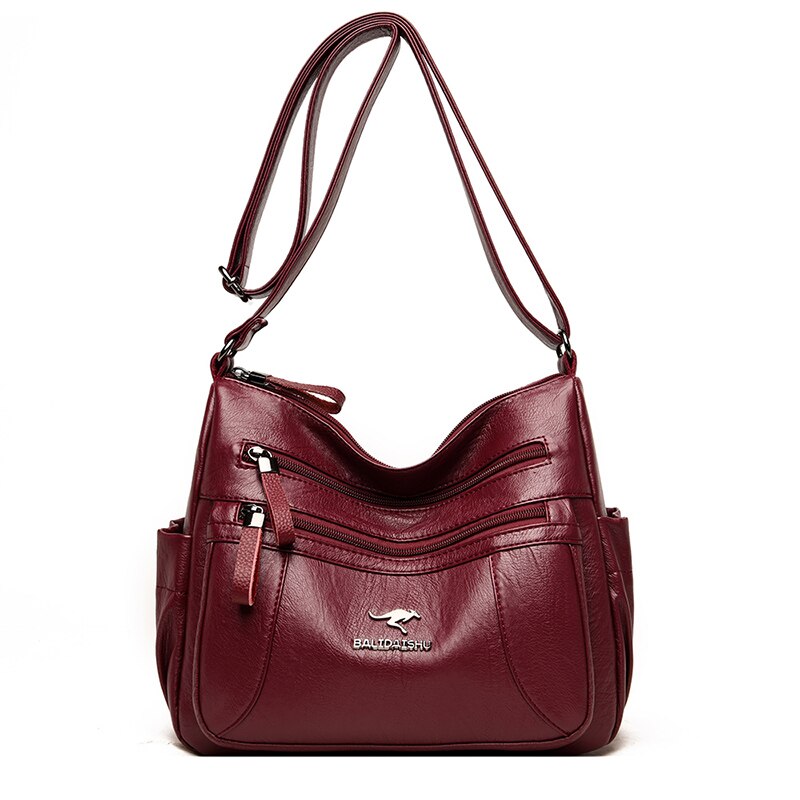 OLD TANG Winter Casual Pu Leather Solid Color Zipper Shoulder Bags for Women Autumn and Winter Brand Crossbody: Wine Red