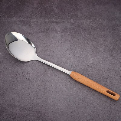 Utensilios de cocina de madera resistentes al calor, utensilios de cocina, cuchara de acero inoxidable para sopa, utensilios de cocina, espátula, cuchara, colador, herramienta de cocina: F