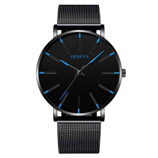 Minimalistiske herre ultra tynde ure simple herre business rustfrit stål mesh quartz ur: M sortblå