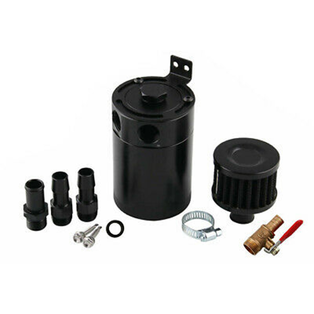 Oil Catch Can Tank 2-Port Baffled Reservoir With Drain Valve Breather Universal Replace Car Anto Accessories