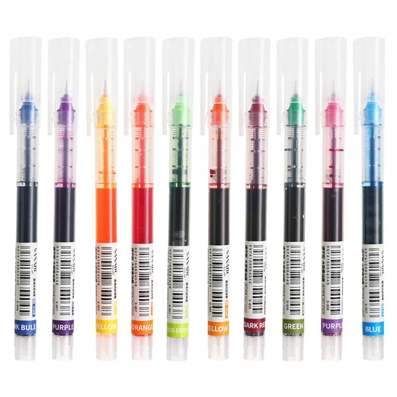10Pcs/set Needle Type Gel Pens Straight Liquid Ballpoint Pen Stationery School Office Supplies Writing: Burgundy