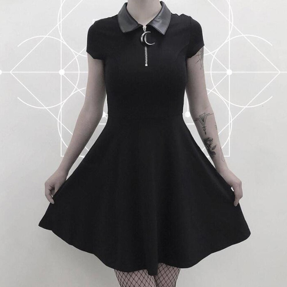 Victorian Vintage Gothic Lolita Dress Japanese Girls Black Patchwork Turn Down Collar Kawaii Mini Dress Women Punk Dresses