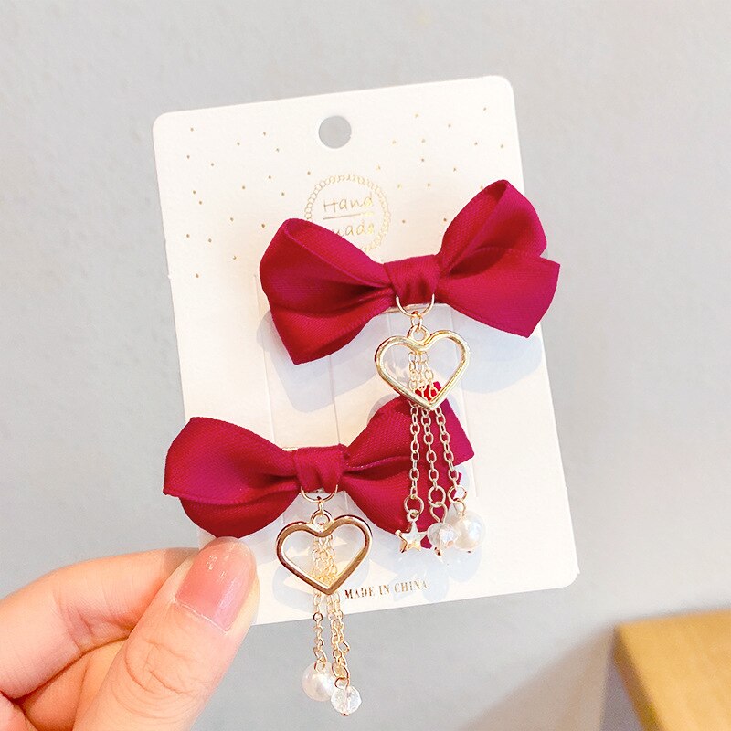 Coreano veludo arco hairpins crianças tecido borla pérola grampos de cabelo artesanal moda jóias headpiece acessórios para o cabelo das meninas: 12