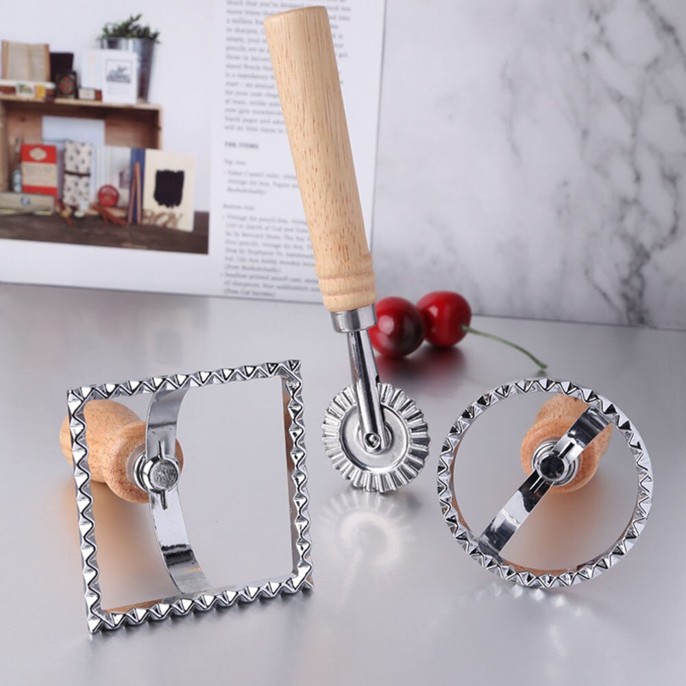 Cookie Cutter Ravioli Pasta Tool Stainless Steel Dumpling Embossing Device Dough Cutter Cookie Mold Pizza Cutting Wheel Tool