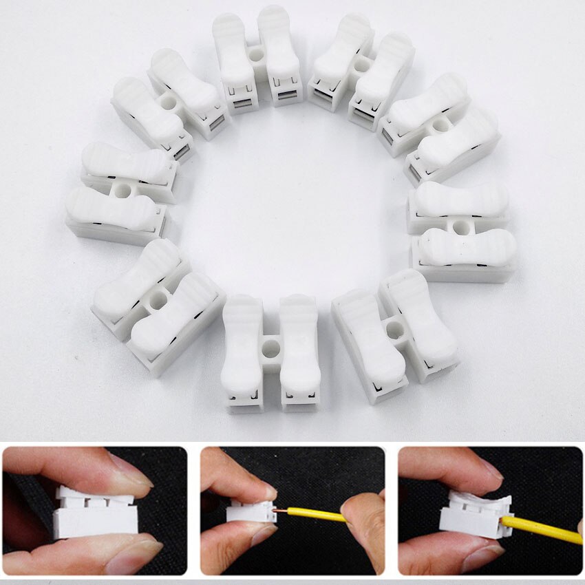 20pcs/lot LED Strip Light Quick Wire Connecting CH-3 CH-2 Spring Wire Connectors Electrical Cable Clamp Terminal Block Connector