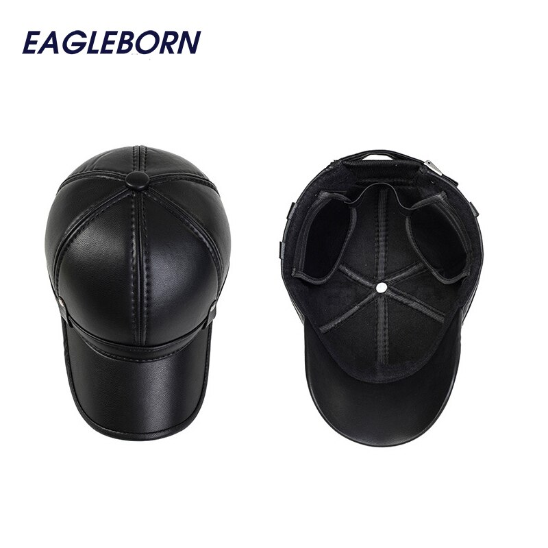 Eenvoudige Mode Heren Winter Cap Warme Fleece Voering Warm Houden Oorklep Lederen Hoeden Voor Vrouwen Mannen Faux Leather Baseball cap