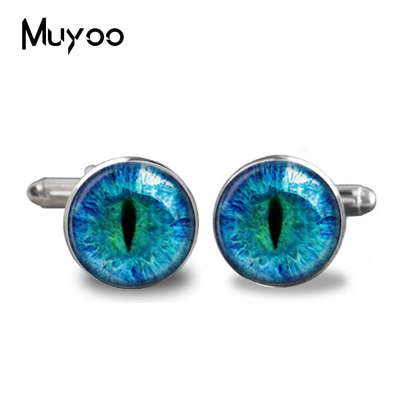 Blue Dragon Eye Manchetknopen Evil Eye Manchetknoop Verzilverd Glas Foto Manchetten Voor Mannen Handcraft Manchet