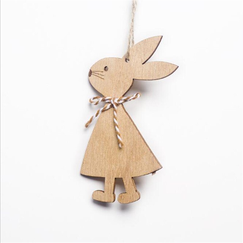 4pcs/set 7*11cm Easter Rabbit Wooden Decoration DIY Wood Hanging Crafts Cute Bunny Easter Ornaments Party Supplies Wood Crafts: 4pcs Style 3