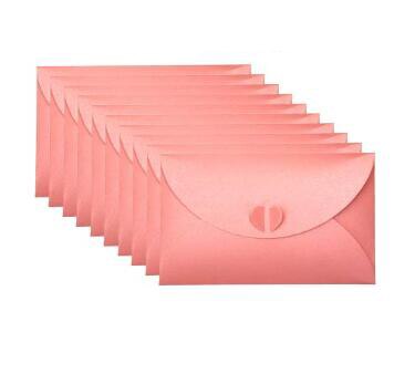 50 Pcs Handmade Mini Card Cute Post Card Heart Clasp Kraft Paper Envelopes Shining Colorful Envelopes Envelope Holders: Pink