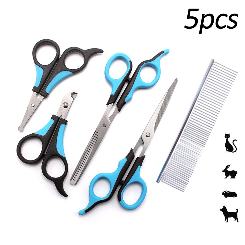 Kit de tijeras de peluquería canina para Gato, tijeras de acero inoxidable para pelo de perros, cortaúñas, peine para gatito, peluquero, productos para mascotas, 5 uds.: Default Title