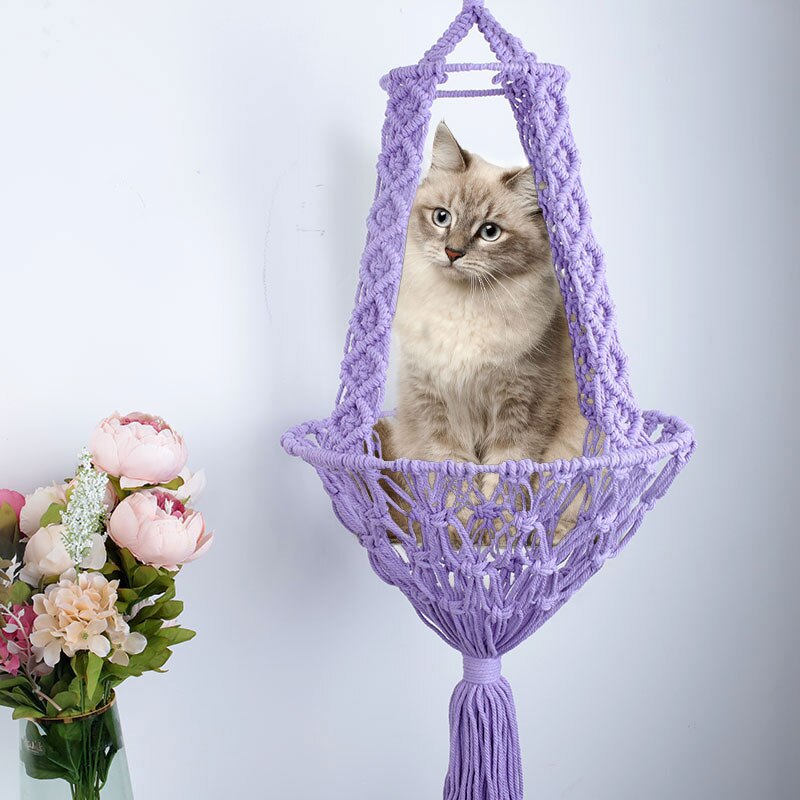 Macrame Handgemachte Webart Hängematte Für Katze Und Kleine Haustier Dekoration Hängen Zauberstab Schaukel Baumwolle Netz Tasche Bett Boho Hause Haustier Nest Dekor: S158 c27