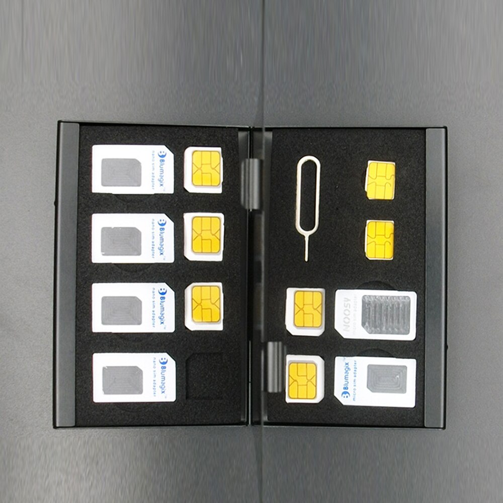 Aluminium Draagbare SIM Micro Pin Sim-kaart Nano Geheugenkaart Opbergdoos Case Protector Houder Zwart