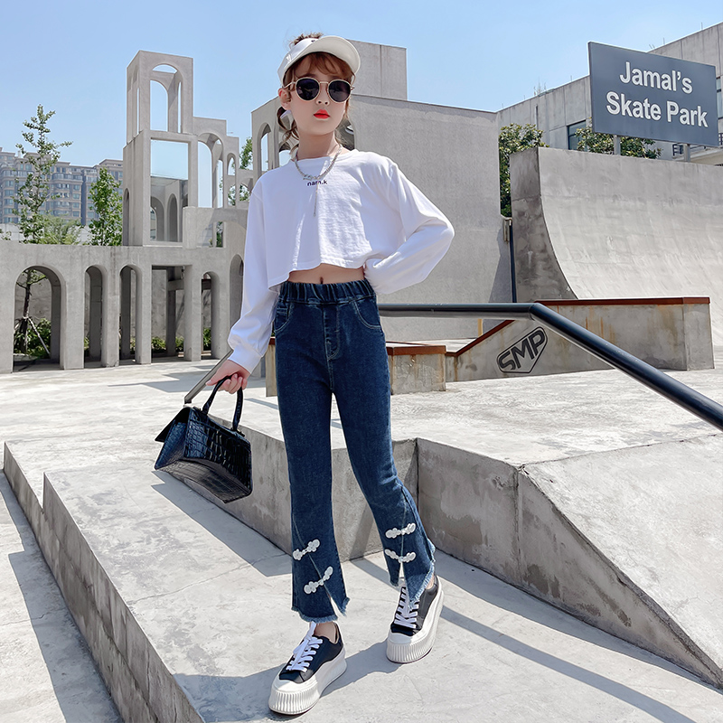 Pantalones vaqueros de para niñas, ropa de otoño para niños, pantalones con campana, Vintage, 4, 5, 7, 9, 11, 13 años