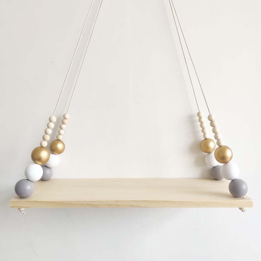 1 st nordisk stil barn inredning tofsar förvaringshylla hylla trä hängbräda ornament sovrum inredning med pärlor tofsar dekor: F