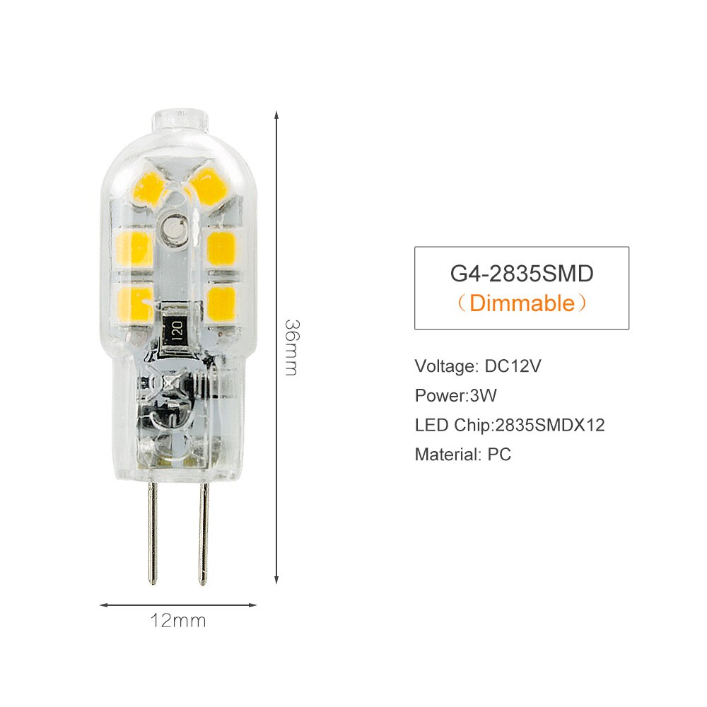 3W 5W 6W DC12V Dimmbare G4 LED Licht Lampe home Küche haube beleuchtung scheinwerfer Kronleuchter Lampen Ersetzen halogen: 3W-2835 Dimmable / Warm White
