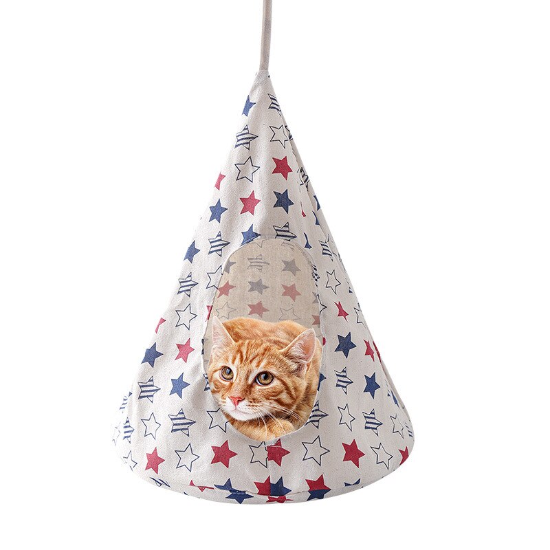 Hamaca desmontable para gatos, casa suave, plegable, duradera, cónica, lavable, juguetes para mascotas, suministros para juego, tienda de lino colgante para dormir