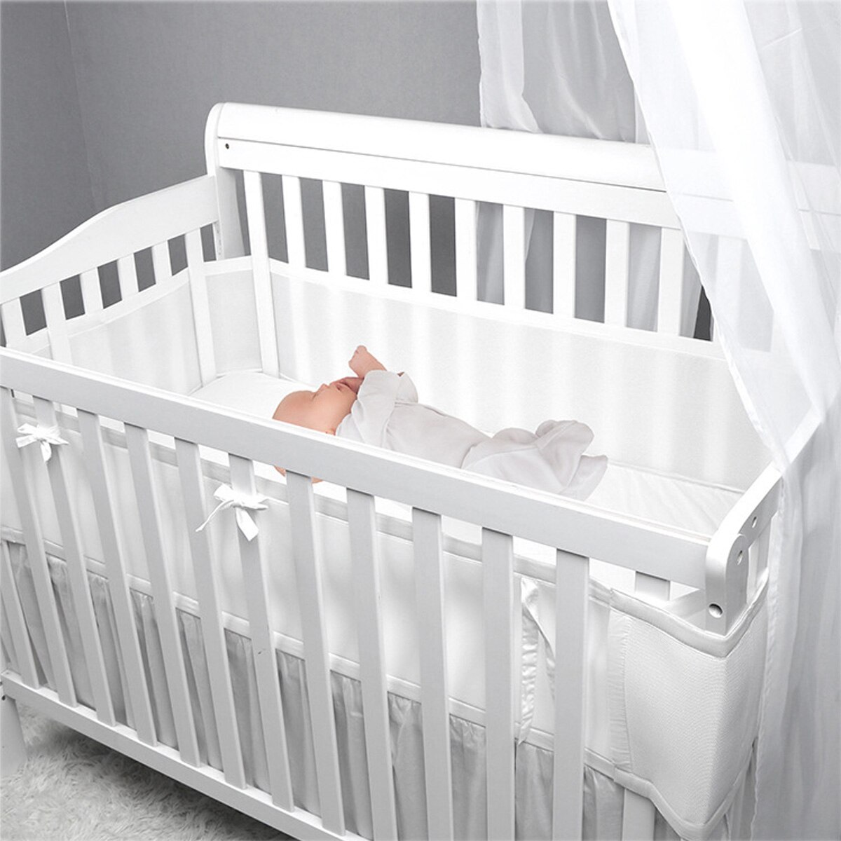 Soft Air Mesh Crib Liner Wrap Nursery Cot Bed Bumper Set Baby Ademend Bed Hek 340/160X30CM Baby wieg Protector