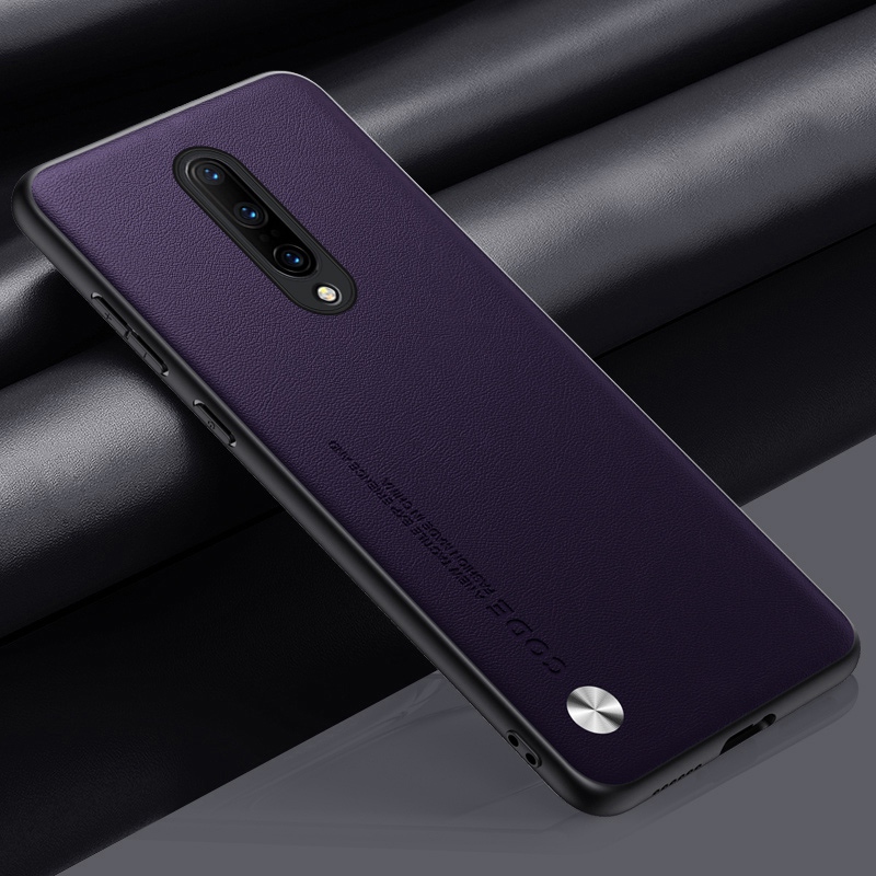 Luxe PU lederen tas voor OnePlus 7 Pro 7Pro Achterkant Matte siliconen Schokbestendig Volledige bescherming Telefoonhoesje voor One Plus 7 Pro: aluminium / Paars